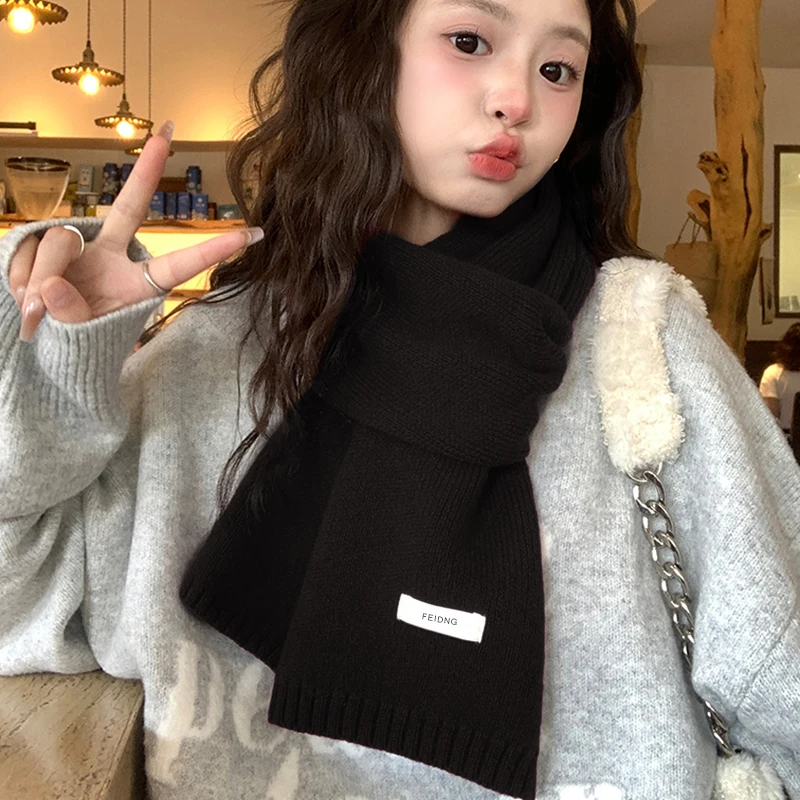2025 Autumn And Winter New Korean Version Ing Style Solid Color Scarf Student Warm Knitted Versatile Couple Scarf