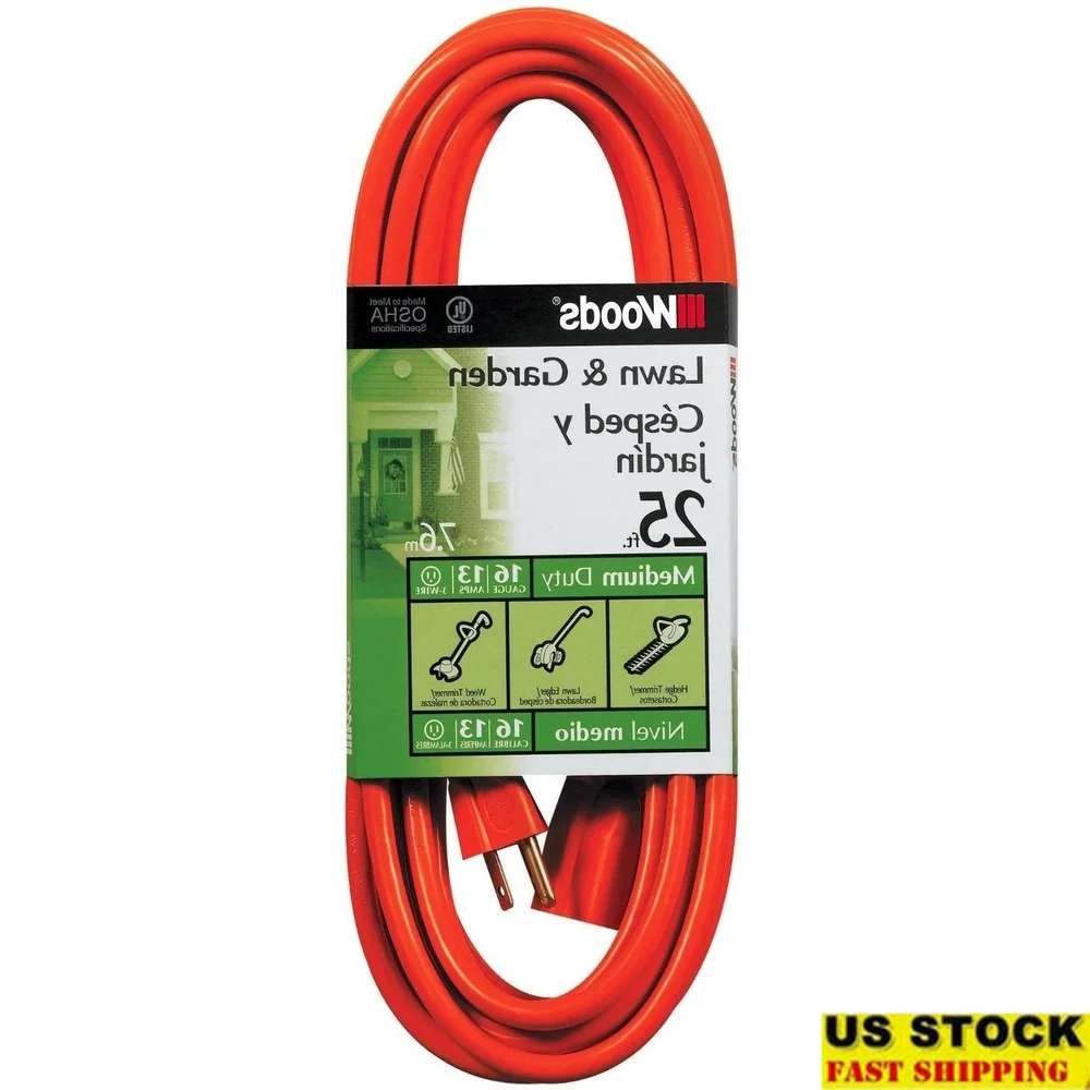 

Heavy Duty 25ft Outdoor Extension Cord 16 Gauge Vinyl Waterproof 3 Prong Power Cable UL Listed Double Insulated Electric Cord