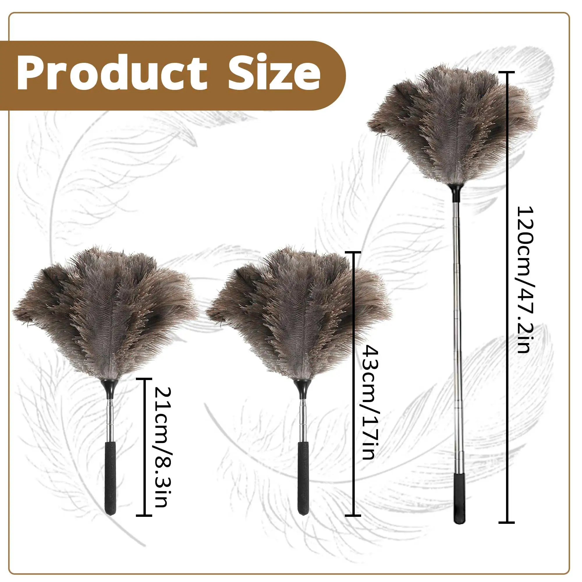 Feather Duster, Extendable Ostrich Duster for Cleaning High Ceilings Lights Cupboards 47 in