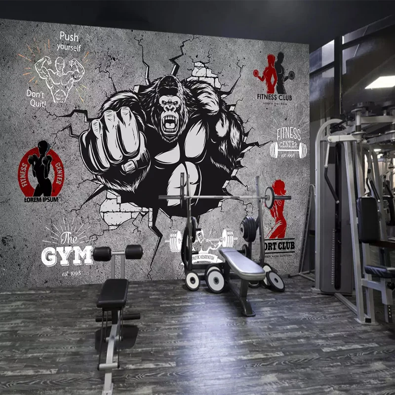 Personality Creative Fitness Bodybuilder Gorilla  3D Wall Paper Roll Gym Bedroom Background 3D Mural Wallpaper Home Decoration