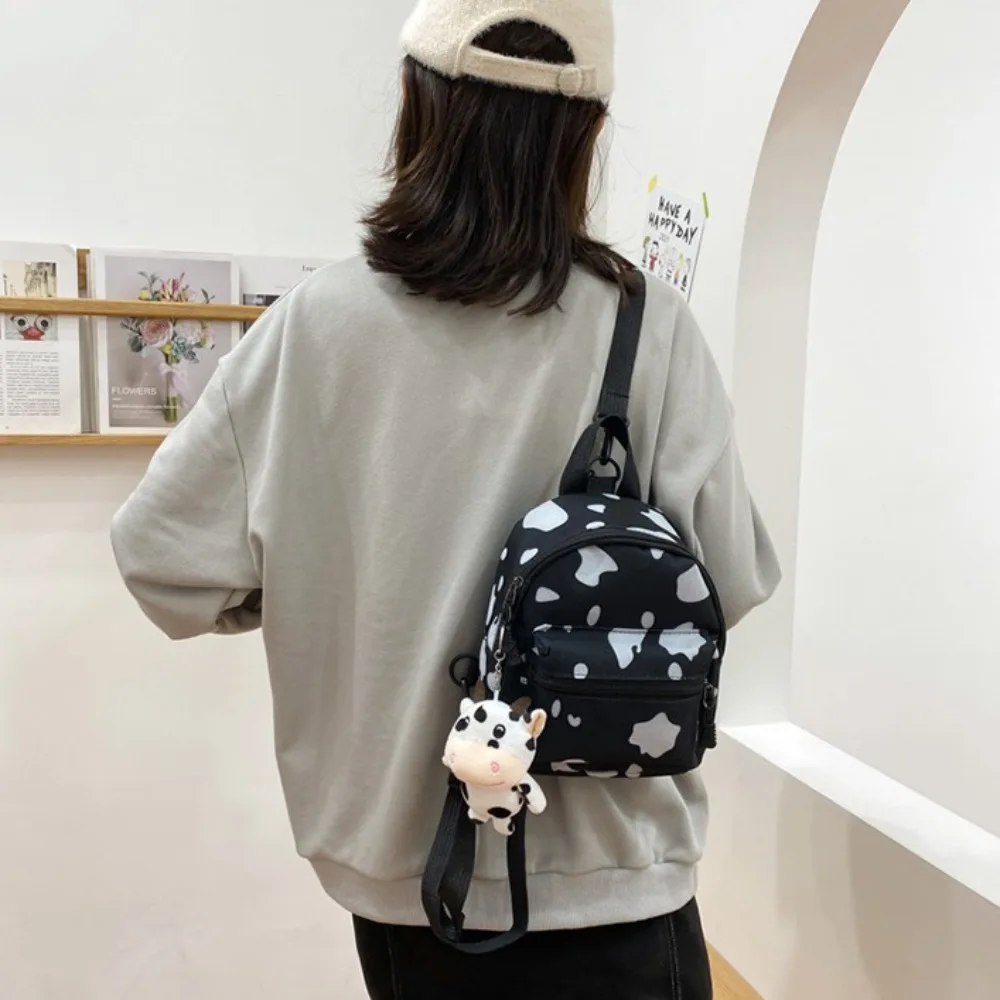 Portable Cow Spot Women's Bags Multi-Function Adjustable Strap Mini Backpack Canvas Small Backpacks Women