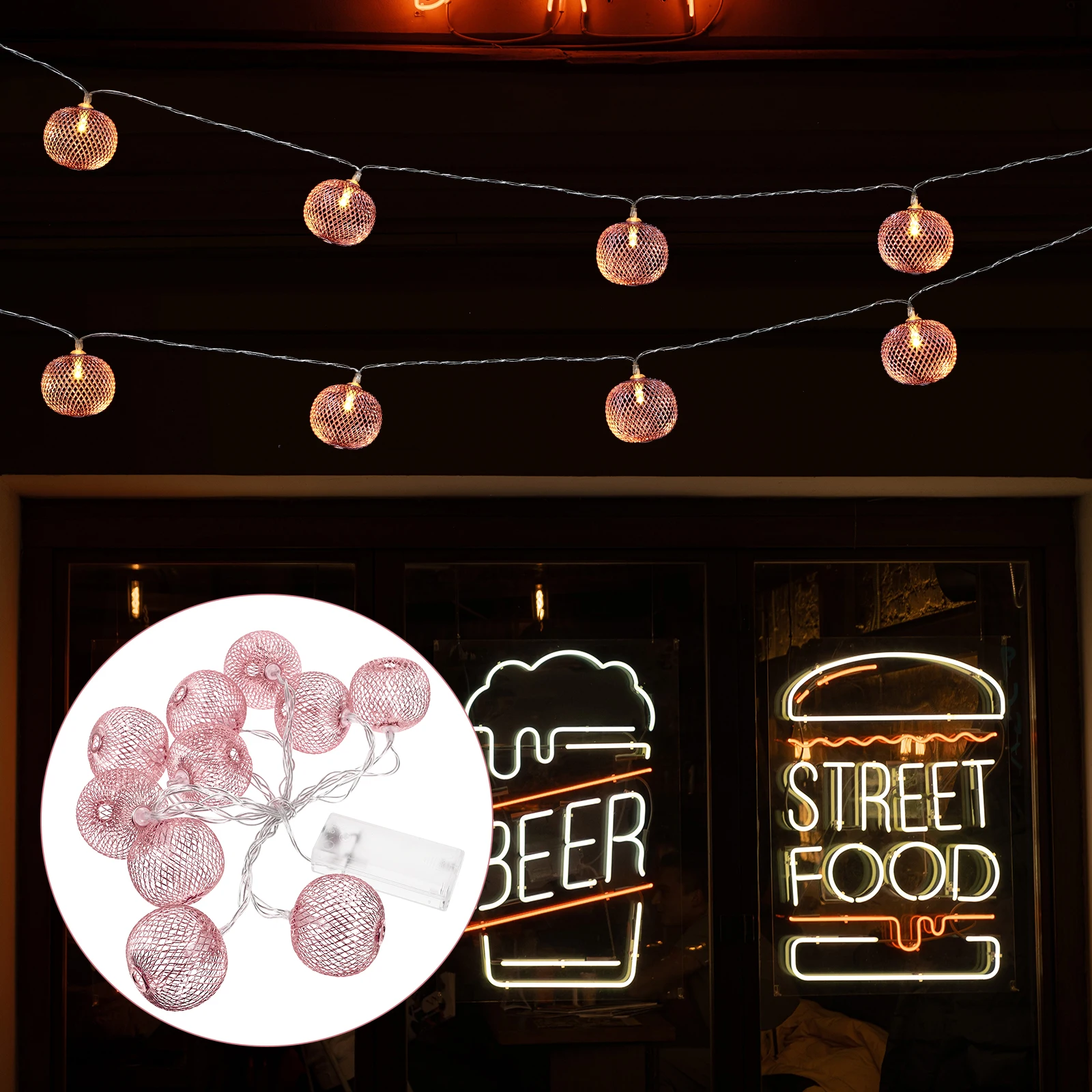 

1Pcs Iron Craft Ball String Light Creative Iron Lantern Festival Lamp Ornament Decorative Xmas Christmas String Light