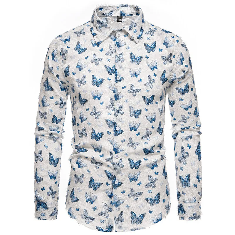 

Tassels Design Luxury Shirts For Men Long Sleeve Butterfly Silky Spring Quality Soft Comfortable Easy Care Fashion Chemise Homme
