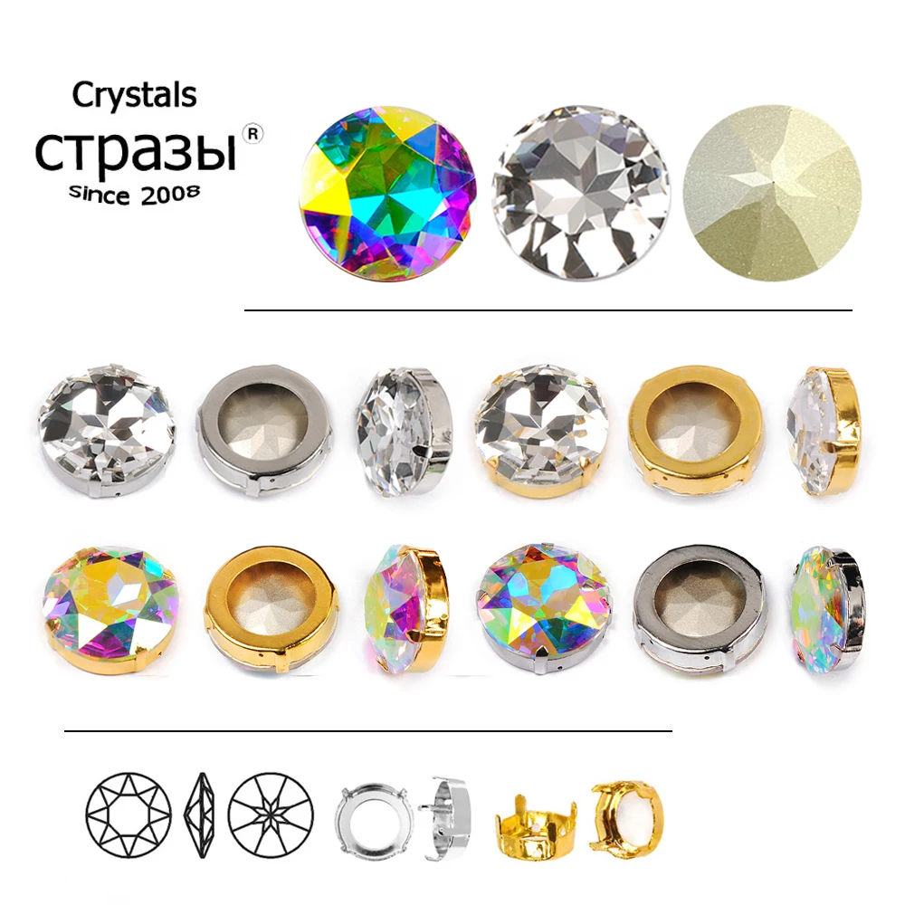 Assorted Sizes 27mm round Crystal AB & Clear Rhinestones with Pointed Back for Garment Craft Jewelry Making Fancy Claws Included
