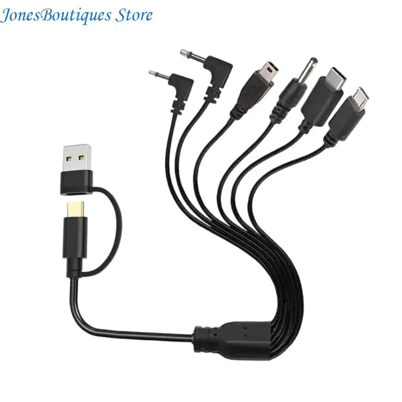 Fast Charging Cable with 6 Port Type C Tiny USB Mini USB 3.5mm 2.5mm Connectors Plastic & Metal for Electronics W8KE