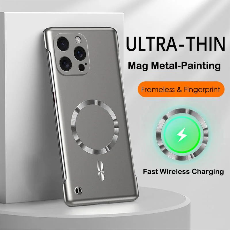 Coque sans cadre avec peinture métallique, étui de chargement magnétique sans fil pour iPhone 17 Air 16 16E 15 14 13 12 11 Pro Xs Max XR Mini Plus