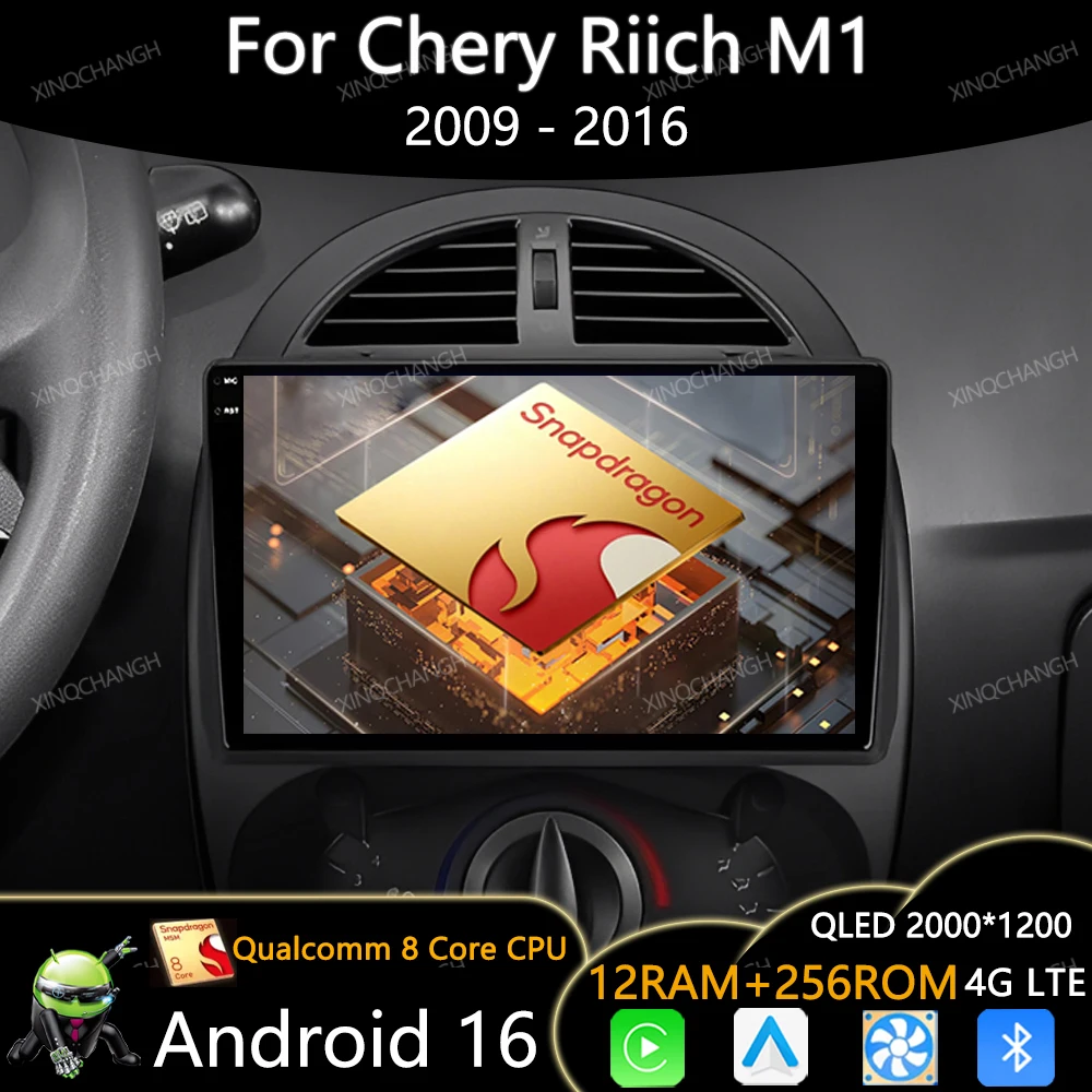 Android 16 Car Radio For Chery Riich M1 Riich M5 Riich X1 Xcross IndiS S18 Beat DR 2009 - 2016 Head Unit Multimedia Video Player