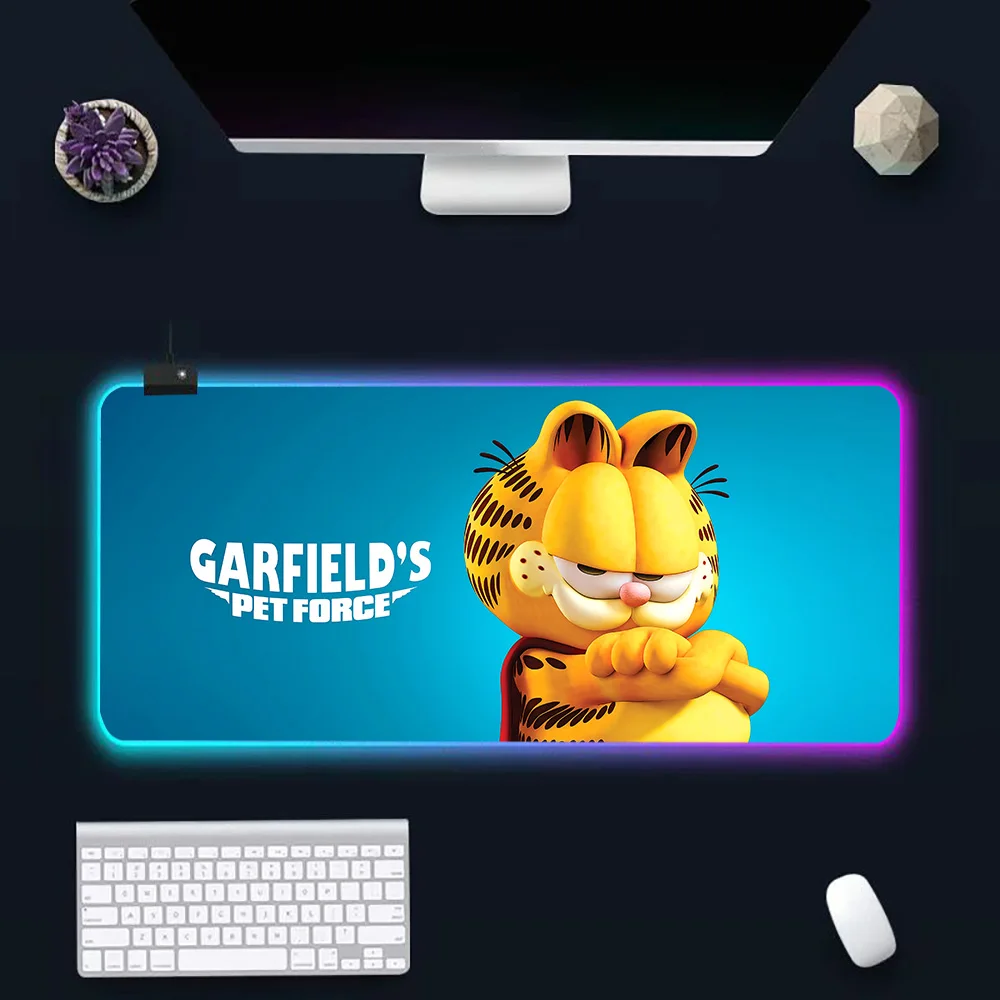 Cute funny cartoon Garfields RGB Pc Gamer Keyboard Mouse Pad Mousepad LED Glowing Mouse Mats Rubber Gaming Computer Mausepad