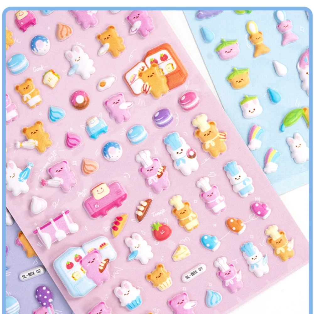 4 ชิ้น/ล็อต Happy Mini สัตว์การ์ตูน 3D Puffy สติกเกอร์กาวสติกเกอร์ DIY ไดอารี่เครื่องเขียนสติกเกอร์ของขวัญโรงเรียนอุปกรณ์สํานักงาน