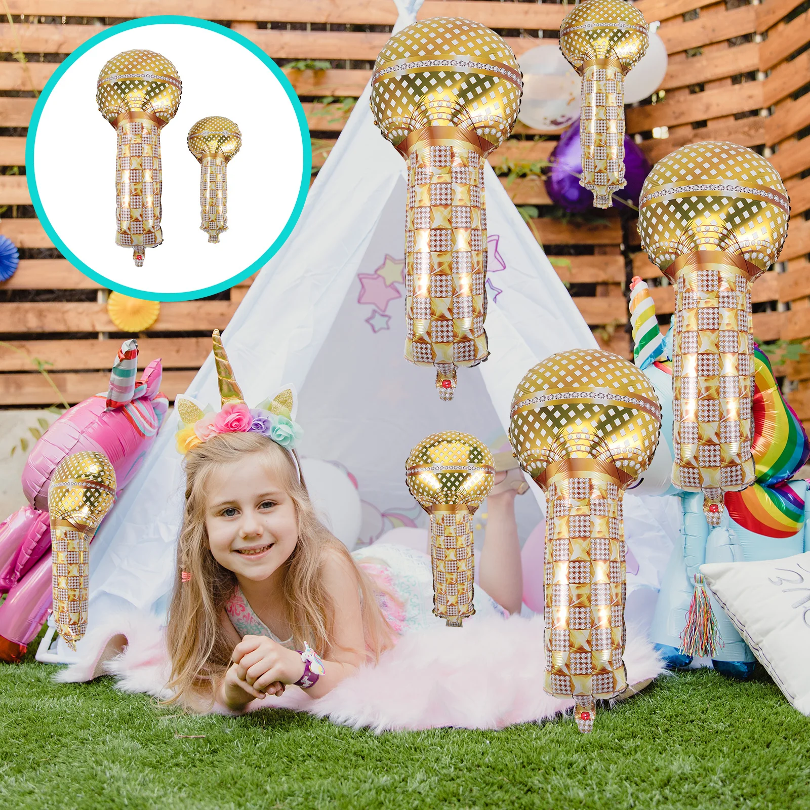 

6Pcs Microphone Balloon 4d Aluminum Film Party Decor Lovely Look Photo Booth Celebration Shower Graduation