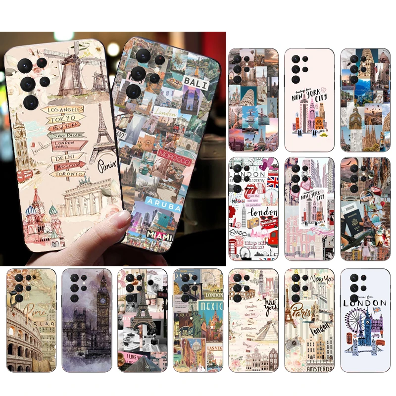 Travel New York London Phone Case For S24 S23 S22 S21 S20 Ultra S20 S22 S21 S23 S20 FE S24 Plus