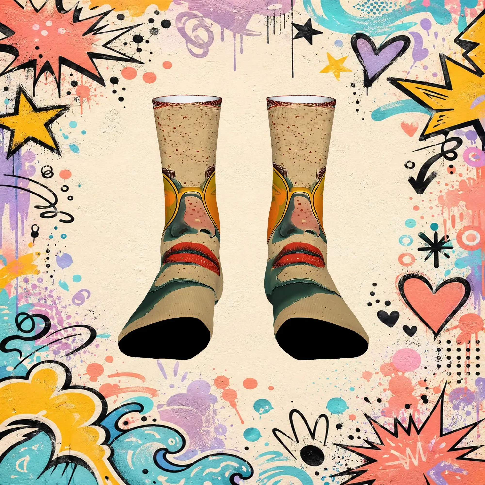 Fashion Retro Neon Bold Character Print Crazy Men's compression Socks Unisex  Funny Crew Sock