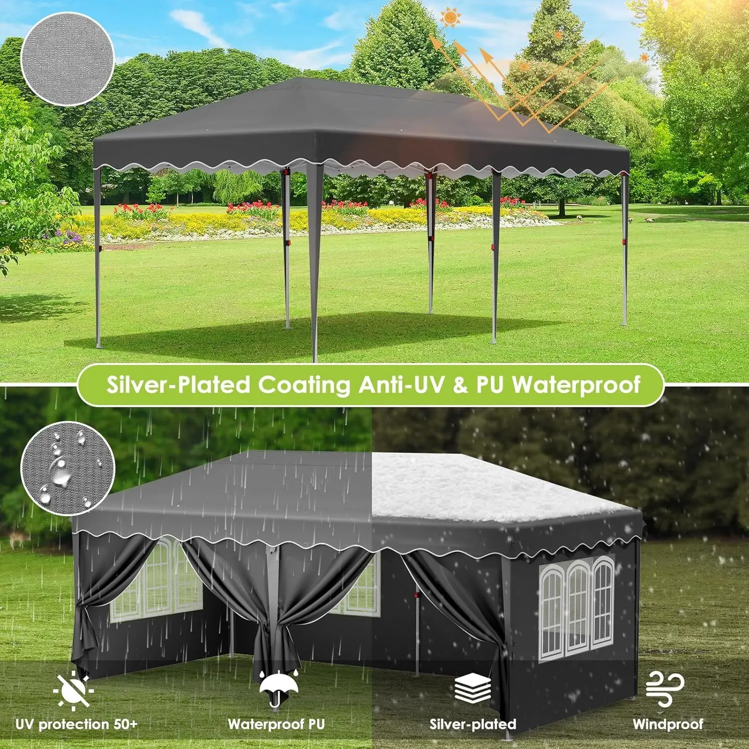 Carpa Plegable De Jardín COBIZI De 3x6 M, Con 6 Paredes, Protección UV, Altura Ajustable Y Estructura De Acero, Color Negro Toldo De Jardín Con Protección UV Y Altura Regulable Carpa Plegable De Jardín COBIZI De 3x6 M, Con 6 Paredes, Protección UV, Altura Ajustable Y Estructura De Acero, Color Negro Toldo De Jardín Con Protección UV Y Altura Regulable