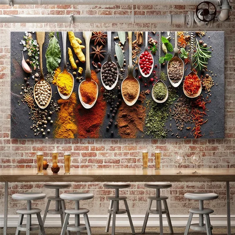 Grains Spices Spoon Peppers Kitchen Canvas Painting Scandinavian Posters and Prints Wall Art Food Pictures Living Room Cuadros