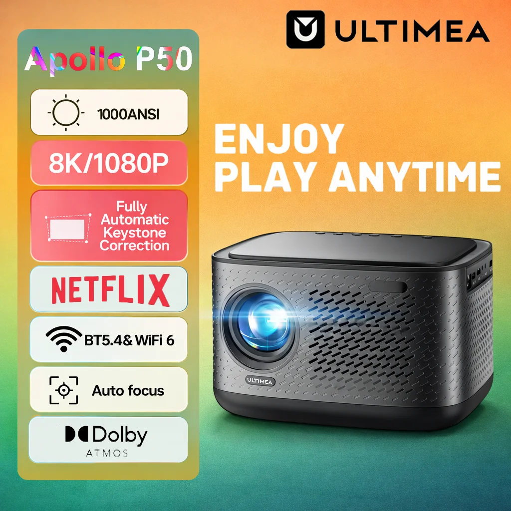 ULTIMEA Tragbarer Netflix-Projektor 1000ANSI Native 1080P Autofokus 8K-Unterstützung WiFi6 Beam Smart Home Theater Projektor