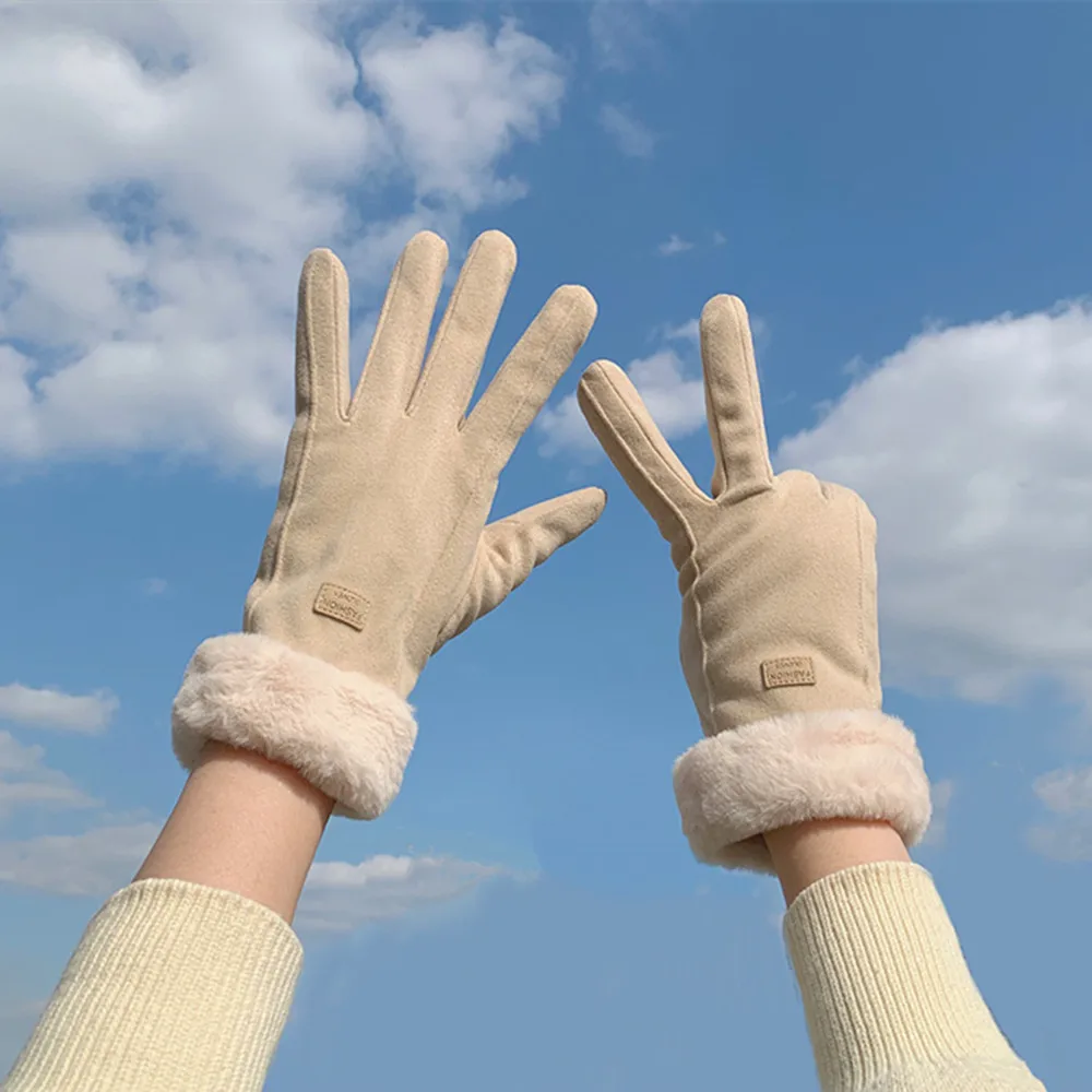 Guantes cálidos de Cachemira para mujer, manoplas con pantalla táctil, gamuza, protección contra el frío para exteriores, guantes cálidos para conducir y ciclismo, invierno