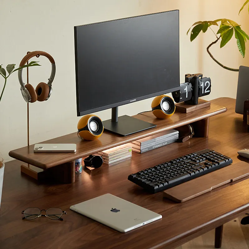 Black Walnut Wood Monitor Riser Stand Adjustable Computer Monitors Storage Holder Desktop Monitor Organizer Office Monitors Rack