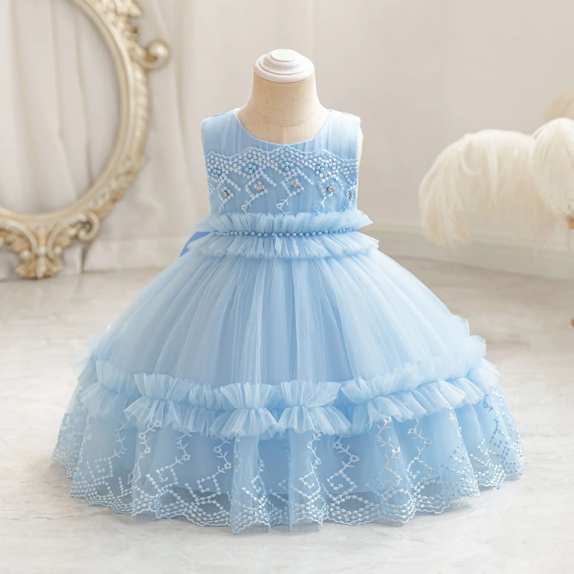 

Summer girls' puffy dress cute lace children's adorable princess dress and wedding dress for the host on Children's Day