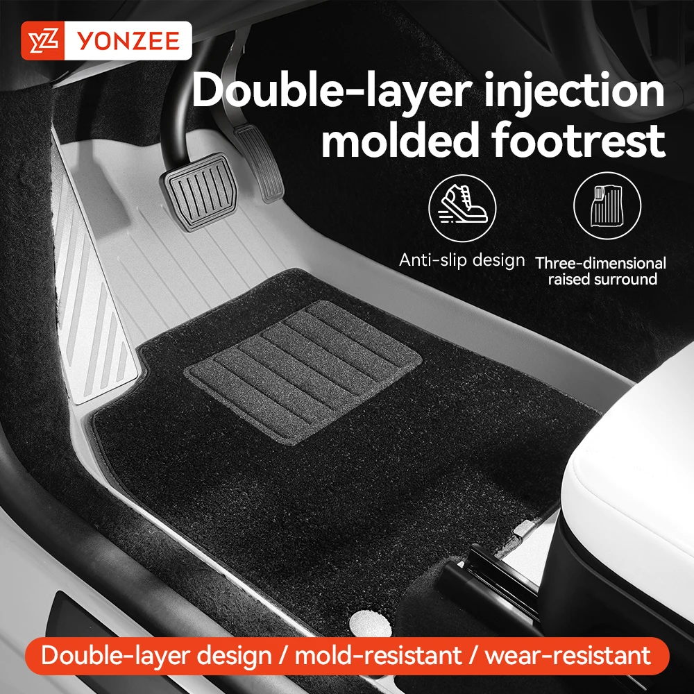 Tapetes de carro YZ TPE com pedais de metal para Tesla Model Y Juniper, conjunto integrado de tapete para porta-malas, à prova d'água para todas as estações.