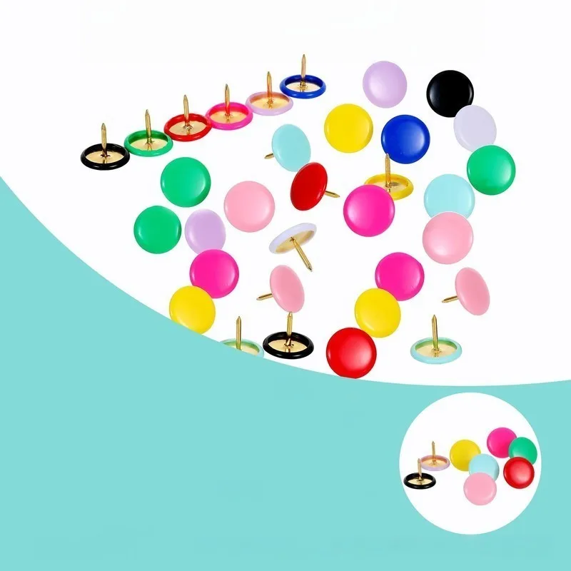 Round Head Push Pins 44 pcs, Random Color Assortment, Sharp Steel Pin Tip, for Office Bulletin Boards