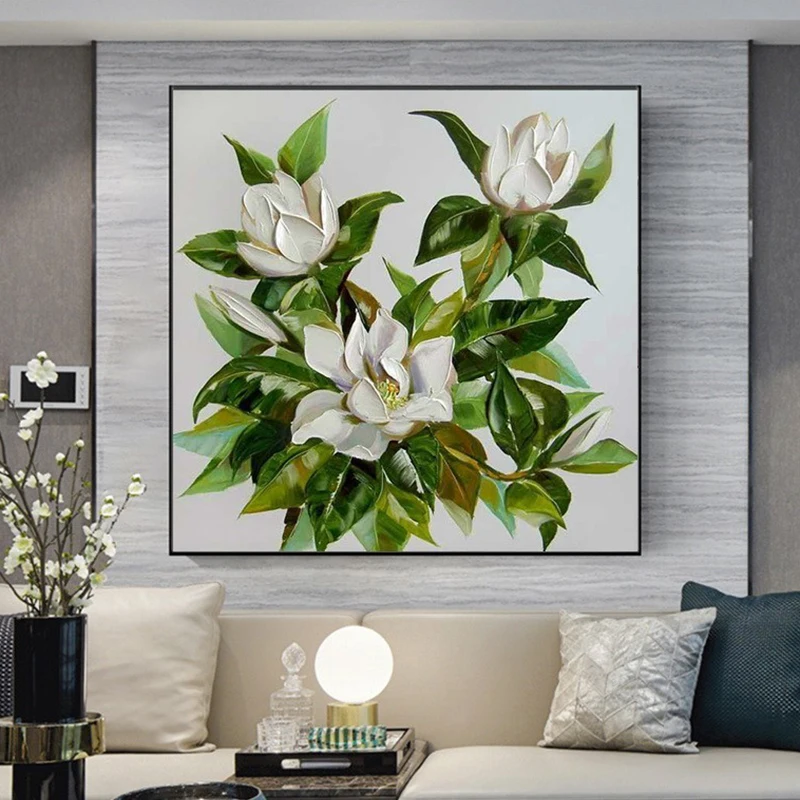 

OQ100% Hand Painted Oil Painting On Canvas Modern Abstract White Flower Wall Art Living Room Picture Home Decoration Unframed