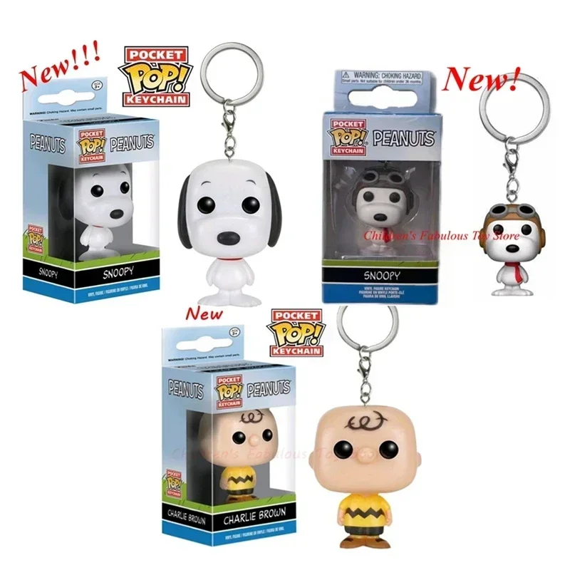 Recién llegado, llaveros de bolsillo FUNKO POP, Peanuts Snoopy con sombrero, llavero Charlie Brown con caja, figuras de acción de juguete para adornos