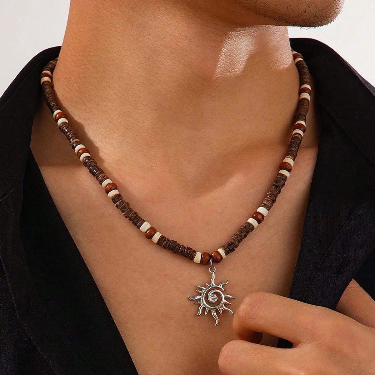 Boho Beaded Sun Pendant Necklace