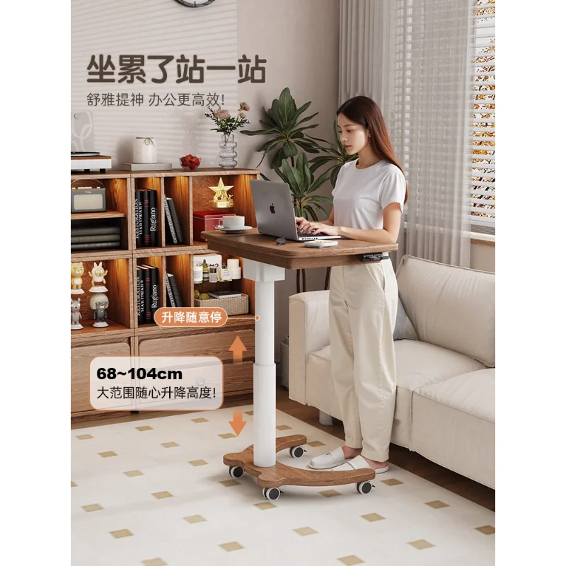 

Small apartment solid wood lifting desk mobile bedside table with wheels home study table foldable computer table small size