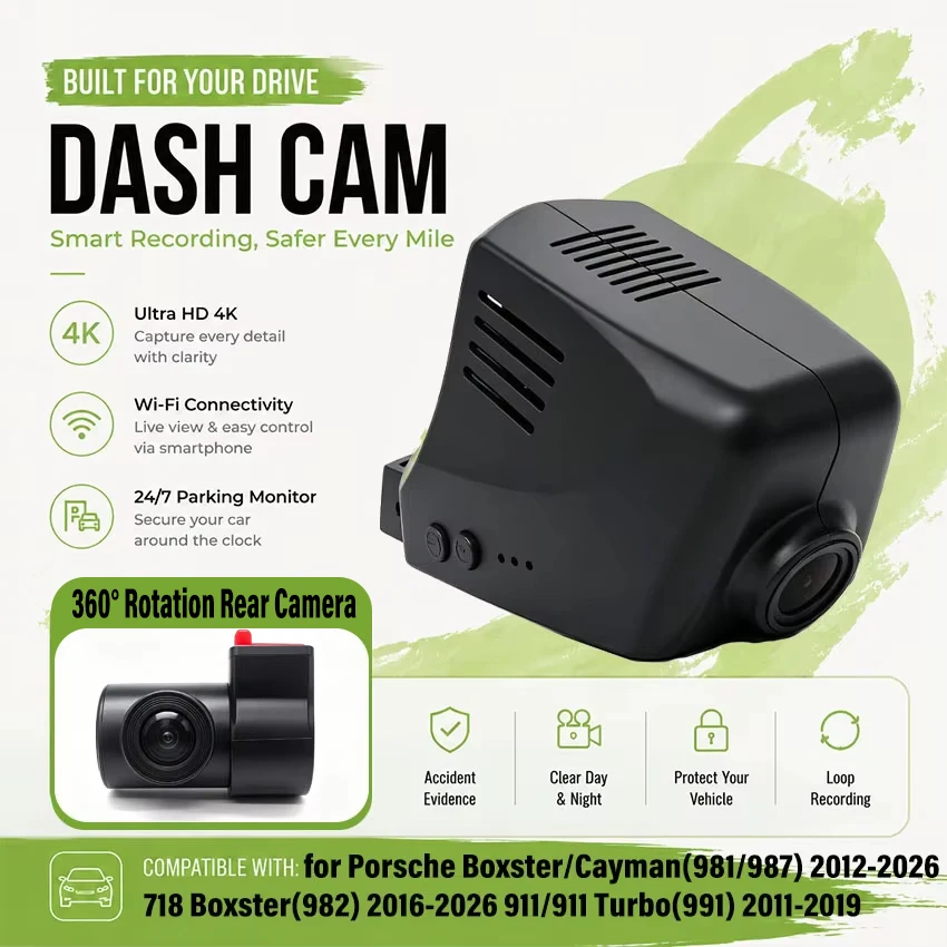 New! OEM Look Dash Cam 4K for Porsche Boxster/Cayman(981/987) 2012-2026 718 Boxster(982) 2016-2026 911/911 Turbo(991) 2011-2019