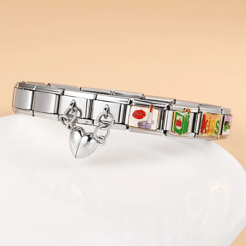 DIY للإزالة المغناطيسي الجذب لطيف القلب الإيطالية سحر ربط مشبك الفولاذ المقاوم للصدأ سوار الأزياء صنع الخرز والمجوهرات #3