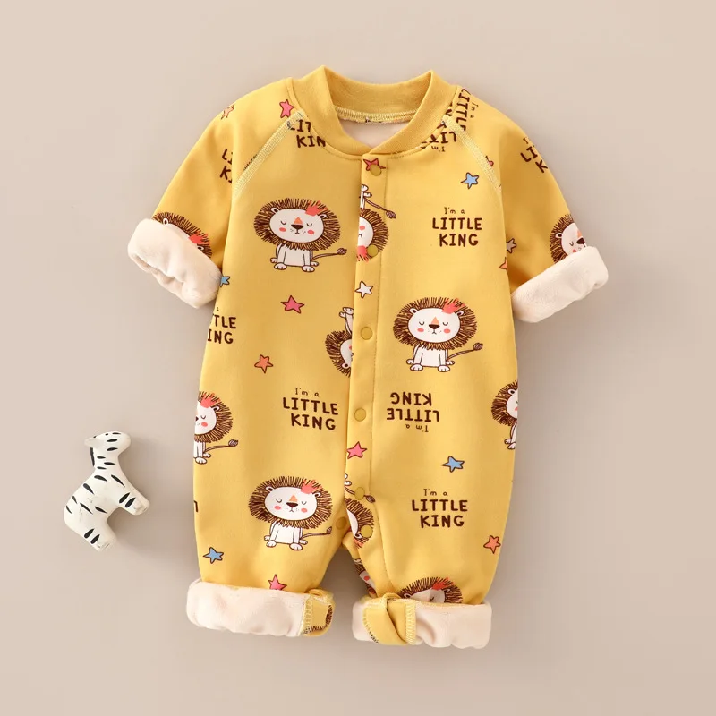 Baby Onesie Plus Velvet Thick Thermal Underwear Newborn Clothes Autumn and Winter Baby Rompers Pajamas Romper