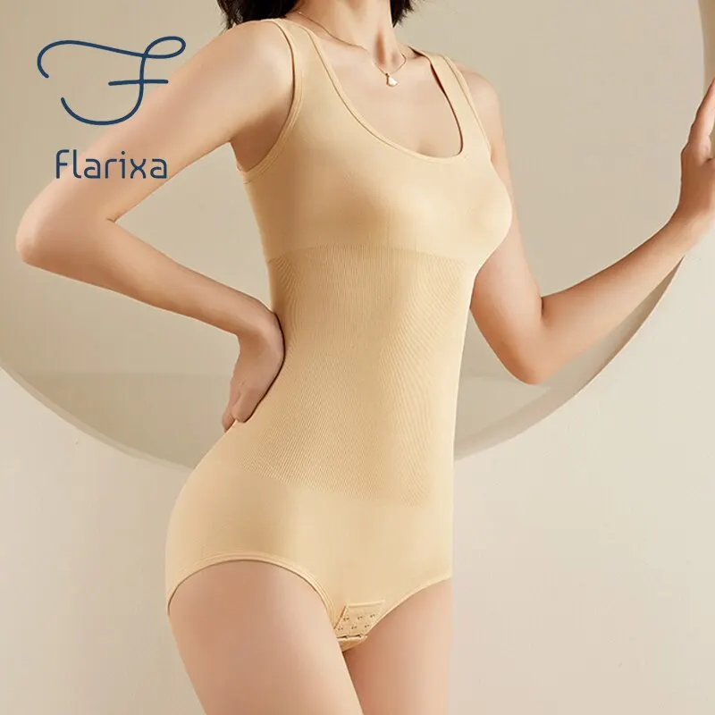 Flarixa One Piece Women Body Shapewear Abdomen Control Bodysuit Shaping Corset Full Body With Crotch Buckle Plus Size Underwear