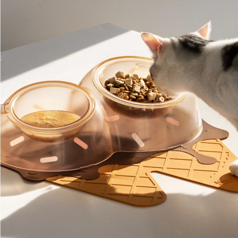 

Ice Cream Cat Bowl PVC Placemat Anti-Black Chin Tilt High Foot Neck Guard Cat Dog Basin Easy to Clean Pet Drinking Water Bowl