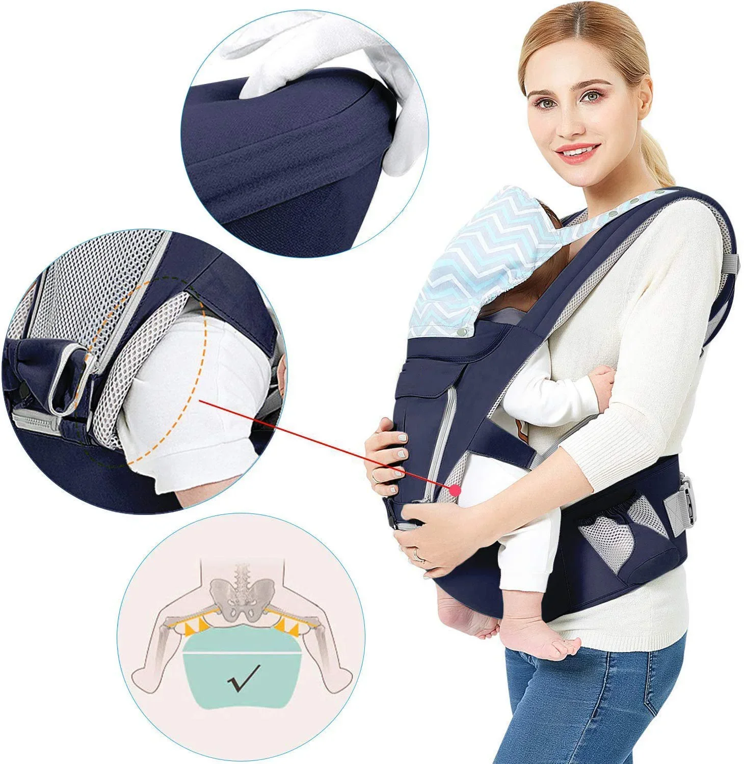 Baby Carrier Ergonomic Hip Seat Carrier With Hood Front&Back