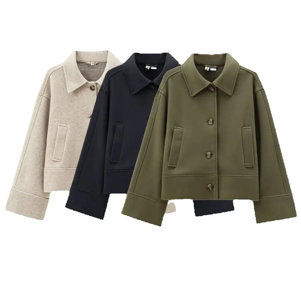 

женский свободный топ с воротником, длинными рукавами, карманами на пуговицах, фетровая осенне-зимняя новая модная куртка