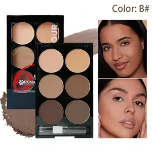 Face Shadow e Highlight Contouring Powder Palette, Paleta de Maquiagem com Escova, Face Bronzer Color Correcti, 6 cores