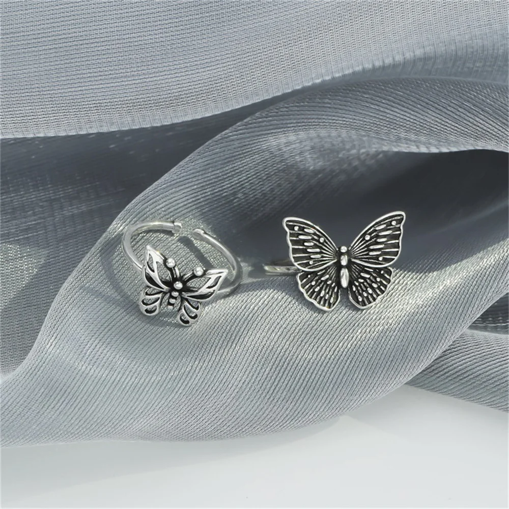 Antique Silver Color Hollow Butterfly Ring Set For Women Retro Trendy Jewelry Ring Accessories Dropshipping