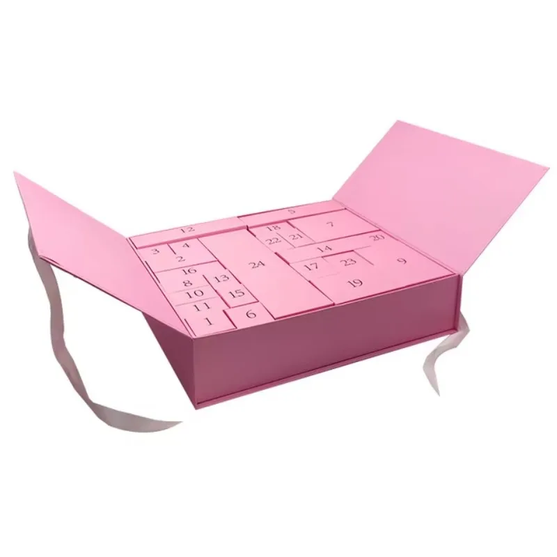 2025New Design 12 24 Days Cosmetic Packaging With Ribbon Paper Box Empty Christmas Advent Calendar for Beauty - Image 4