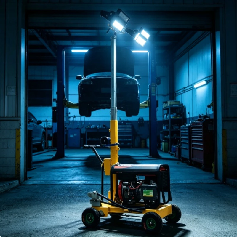 Mobile Lighting Tower Integrated Diesel Power Set 6m Trailer Four LED Lights For Engineering Temporary Lighting