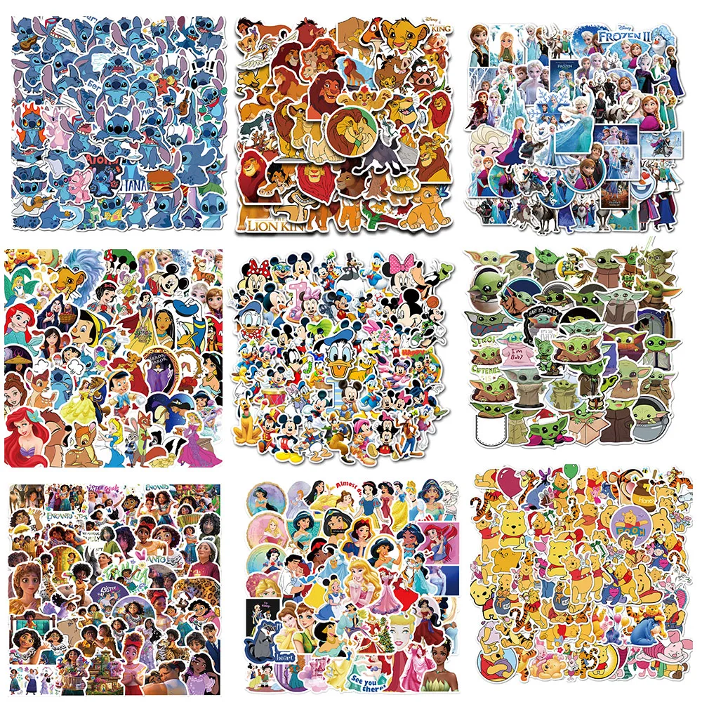 50Pcs/Pack Disney Cartoon Mickey Mouse/Princess/ Pooh Bear Stickers DIY Skateboard Motorcycle Luggage Waterproof Sticker Toy