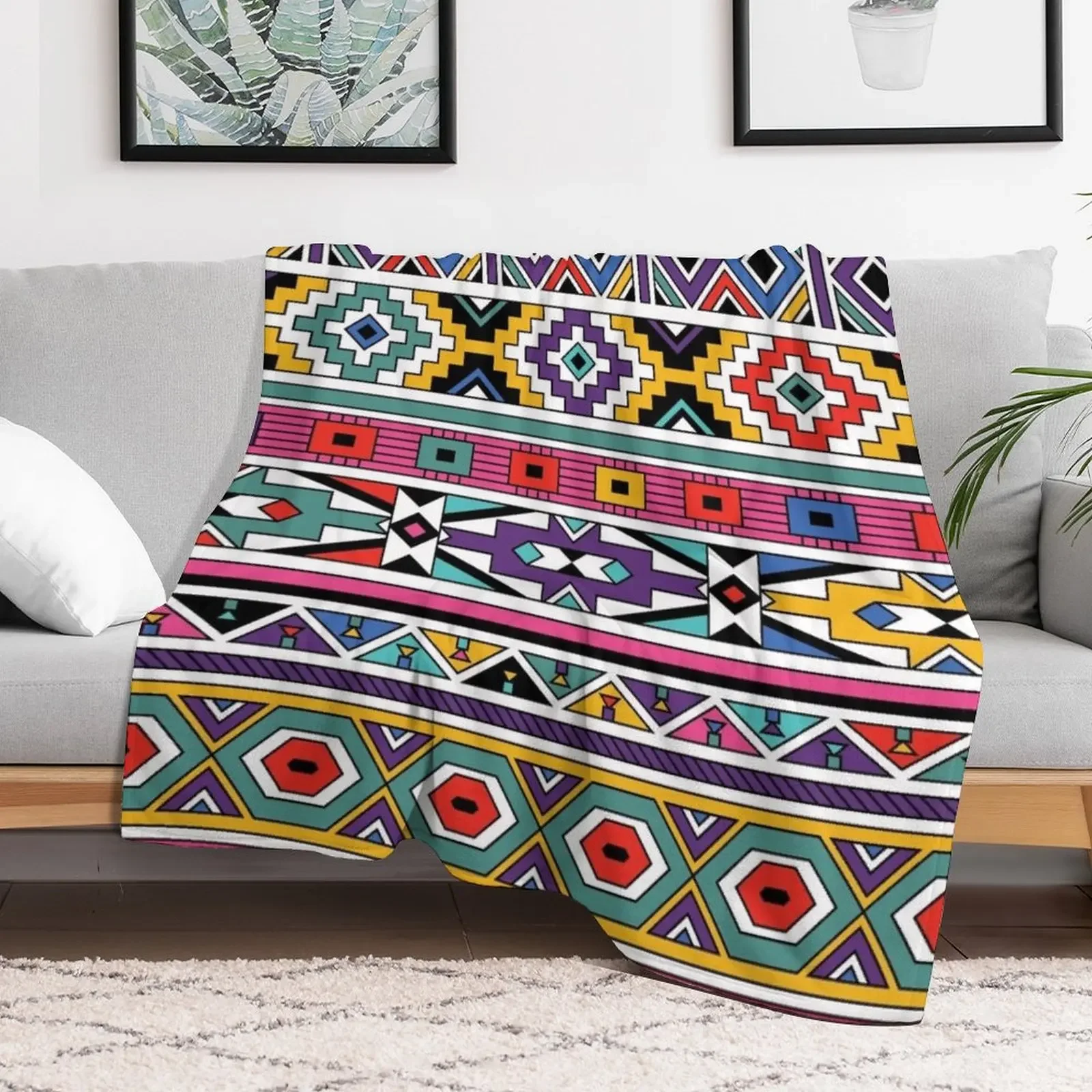 Ndebele Fashion Tribal Pattern | African Style Geometry Art Throw Blanket Summer Vintage Hairy Thermals For Travel Blankets