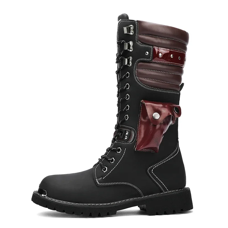 

High Quality Men's High Top Motorcycle Boots Outdoor Non-slip Soft Sole Casual Leather Boot High-end Cool Platform Boots for Man