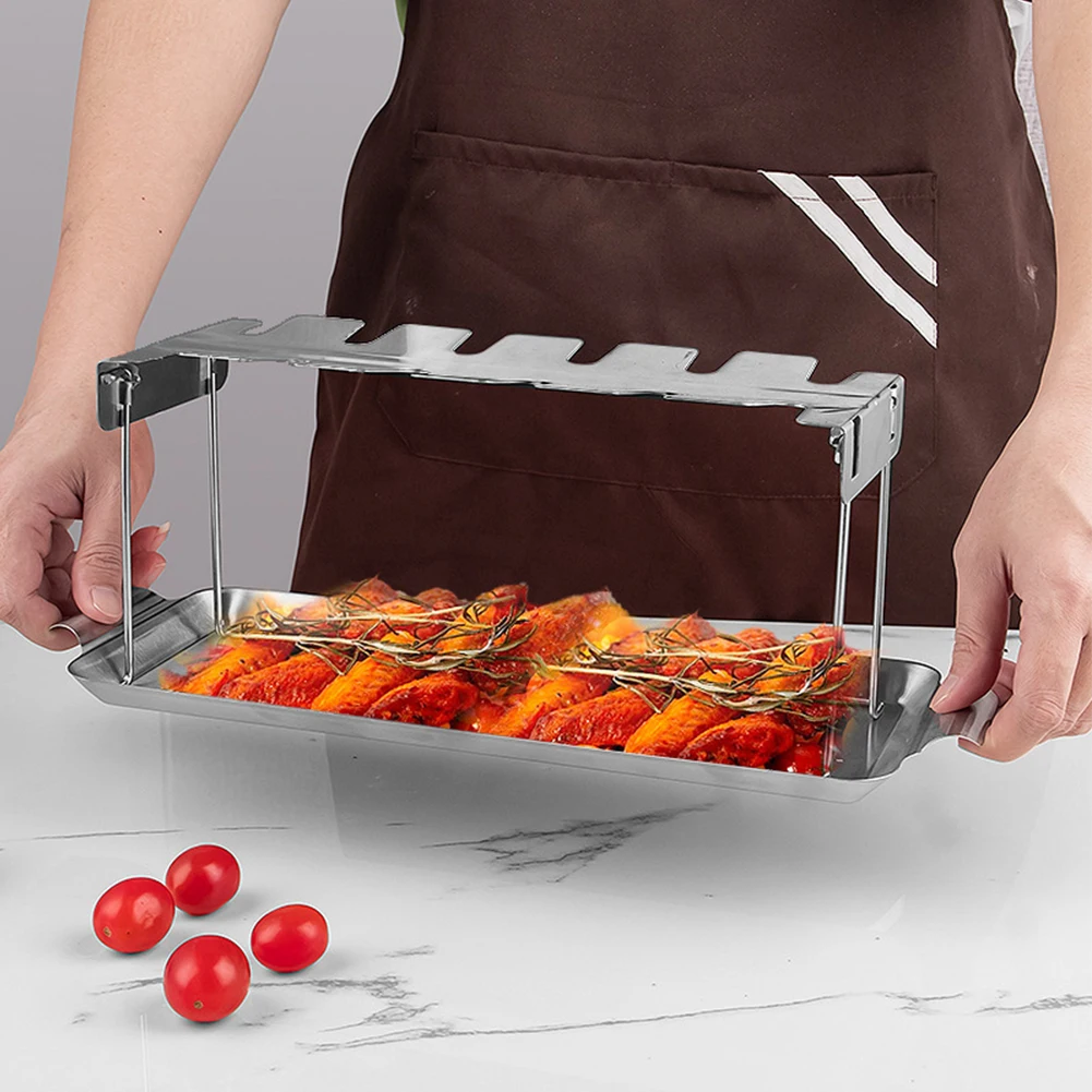 Stainless Steel Roast Chicken Rack Foldable Outdoor Cooking Rack Camping Travel BBQ Rack Easy To Clean Space Saving Grill RACK