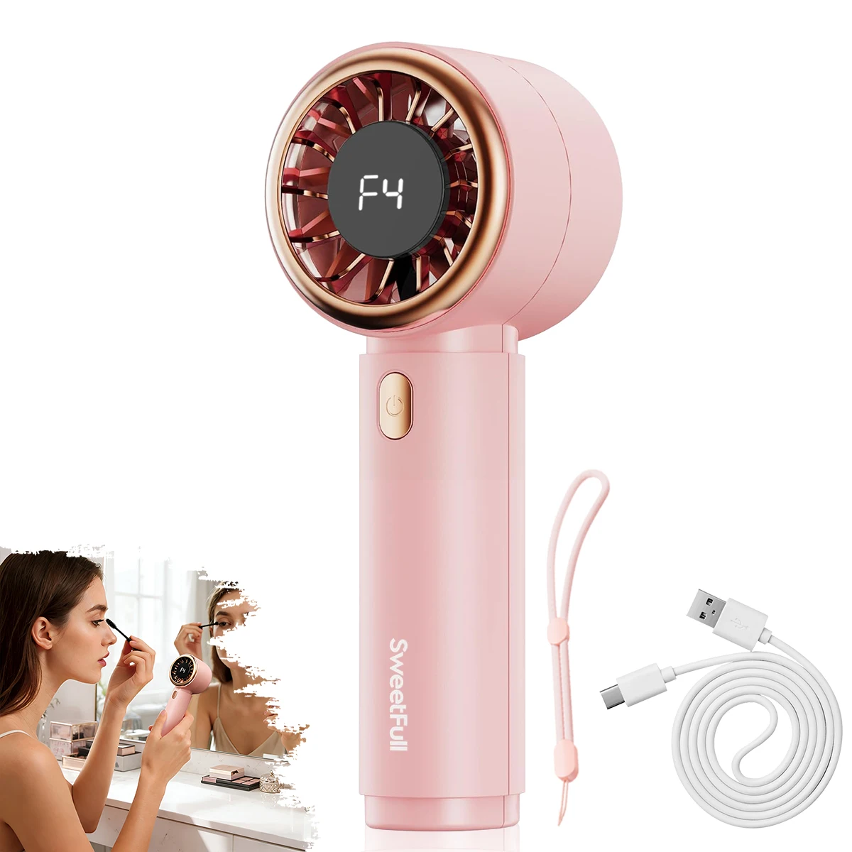 Ventilador de Mano Recargable, 2000mAh, 5 Velocidades, Regalo Perfecto para la Familia, Mini Aire Acondicionado Personal Portátil