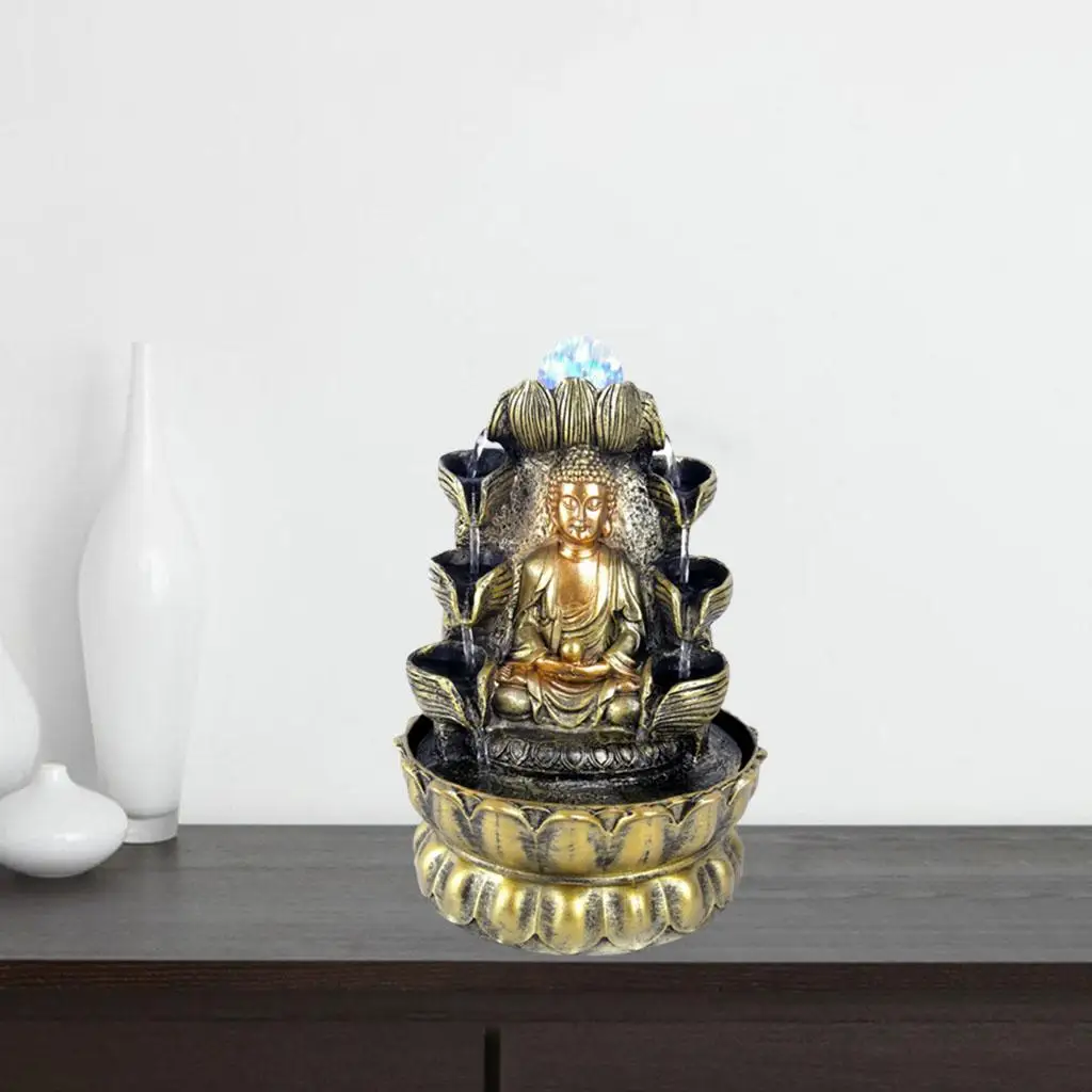 Hand Made Sitting Meditating Buddha Statue Running Water Led Fountain Room Feng Shui Waterscape Ornaments Home Crafts