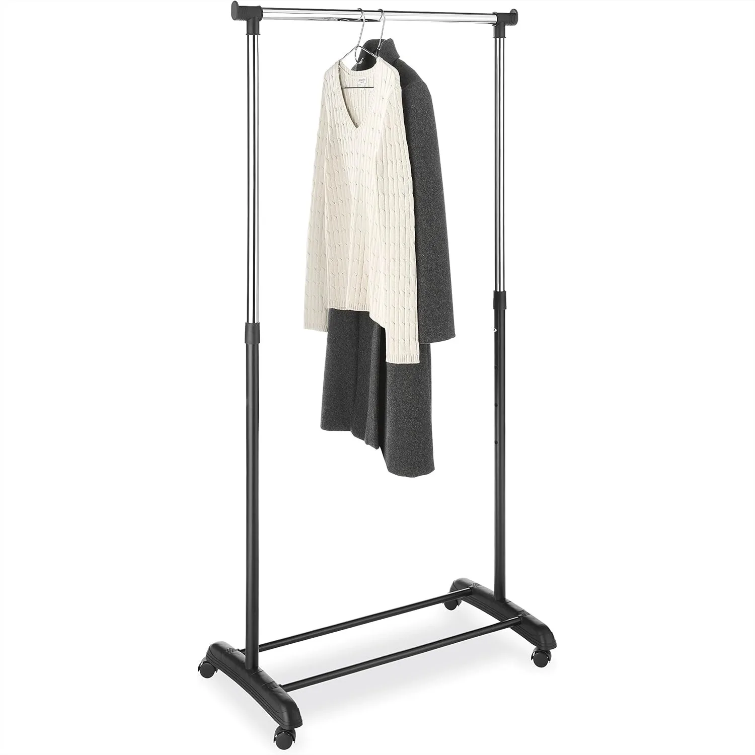 

Adjustable Garment Rack with Rolling Wheels, Heavy Duty Clothes Organizer, Black and Chrome, 66 Inch Tall