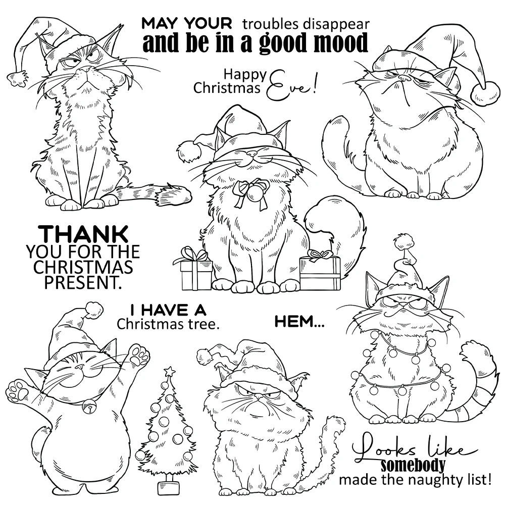 Mangocraft Funny Christmas Cats Cutting Dies Clear Stamp DIY Scrapbooking Metal Dies Silicone Stamp For Cards Albums Decor view 4