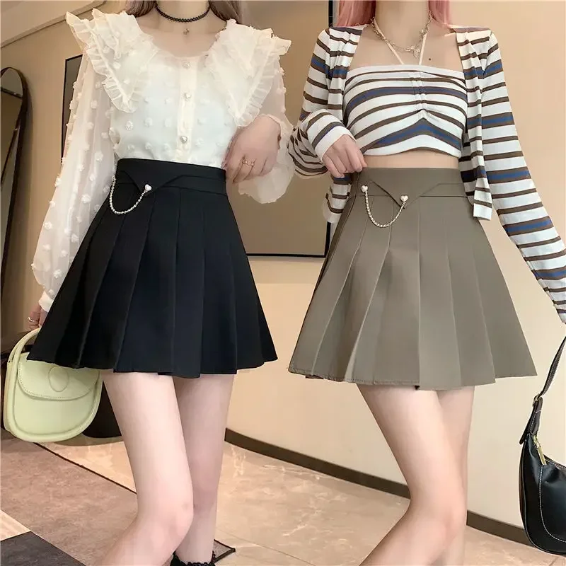 Pleated Skirt Women High Waist Skater Skirt Female Korean A-Line High Fashion Casual Short Skirt Women Bottoms