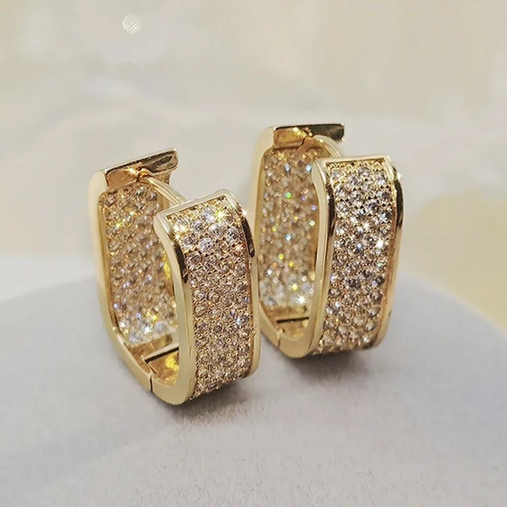 2024 New Sparkling All Diamond Women\'s European and American Earrings Elegant Luxury Gold/Silver Fashion Simple Accessories