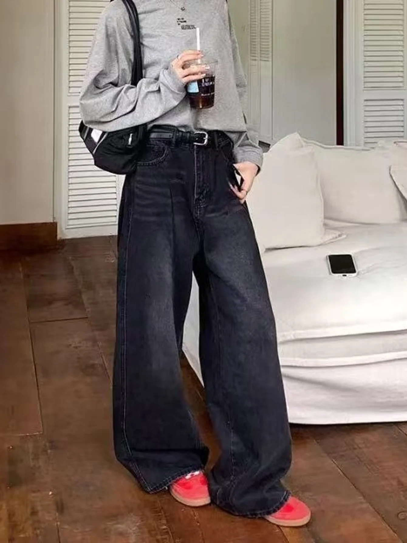 Solid Color Jeans Unisex Black Baggy Jeans Retro Y2K Drip Original No accessories or belts included